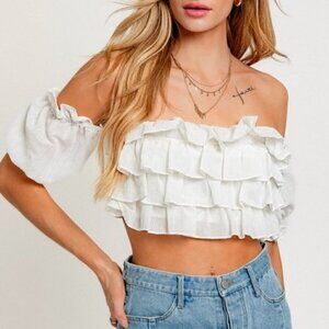 1 LEFT!! DAY AT THE PARK WHITE RUFFLE CROP TOP